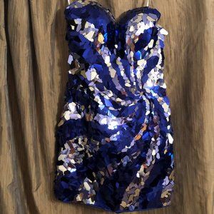 Blue & Silver Strapless Sequins Party Dress (Mini)